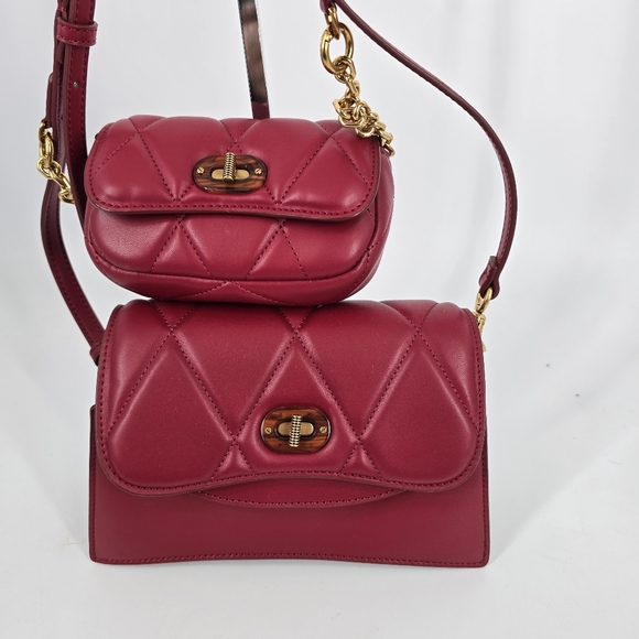Charles & Keith NEW Red Quilted Crossbody Bag with Coin Case Pouch - Picture 1 of 14